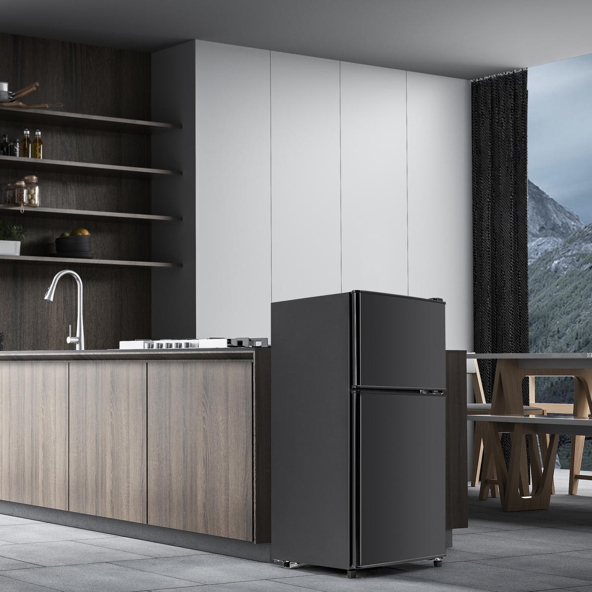 KÜHLSCHRANK 45.5/42/86.8 cm Antikschwarz 60L mit LED-Licht - Schwarz, Metall (45.5/86.8/42cm) - Oxeza