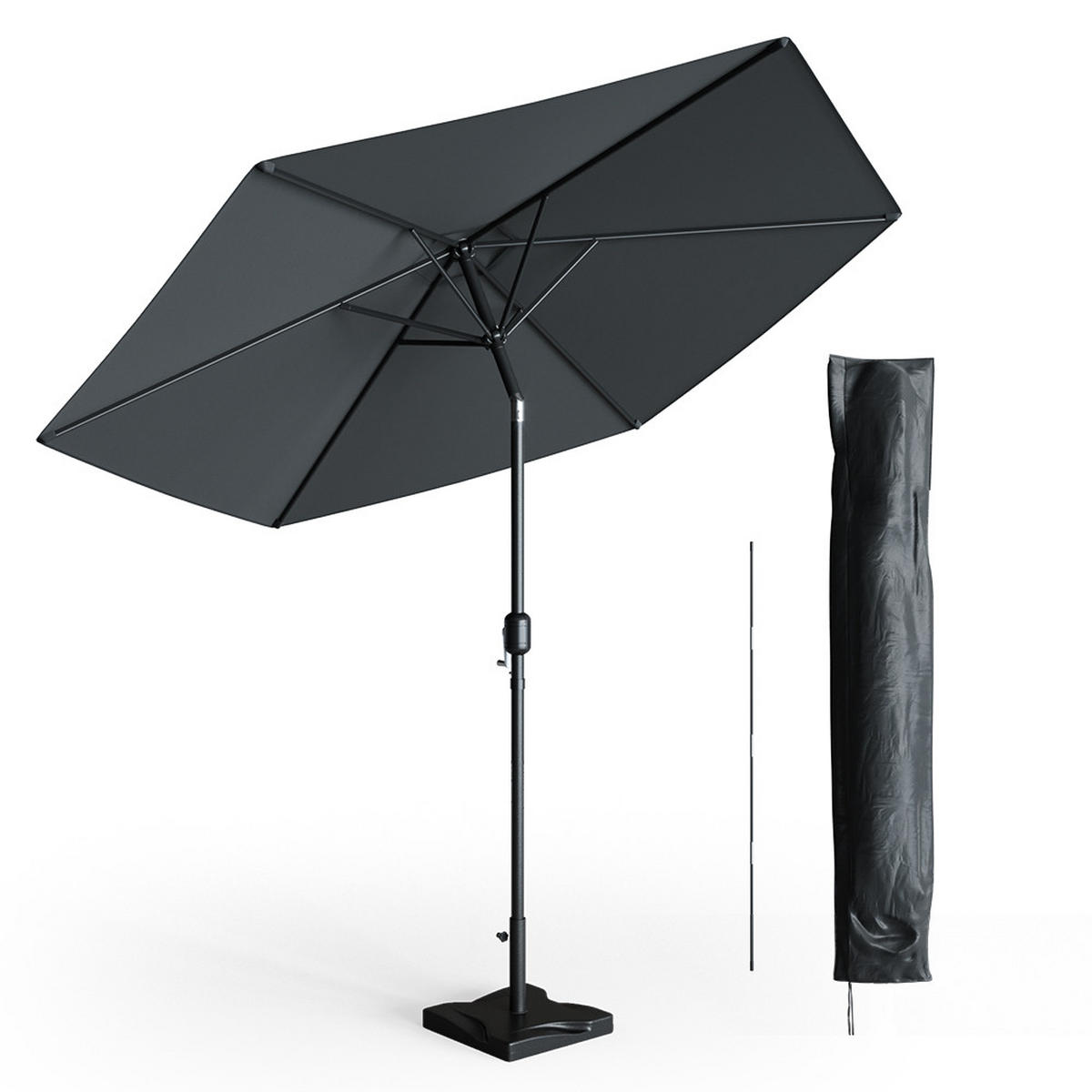AMPELSCHIRM Anthrazit 270 cm mit Schutzhülle und Ständer - Anthrazit, Metall (270/234cm) - OK-Living