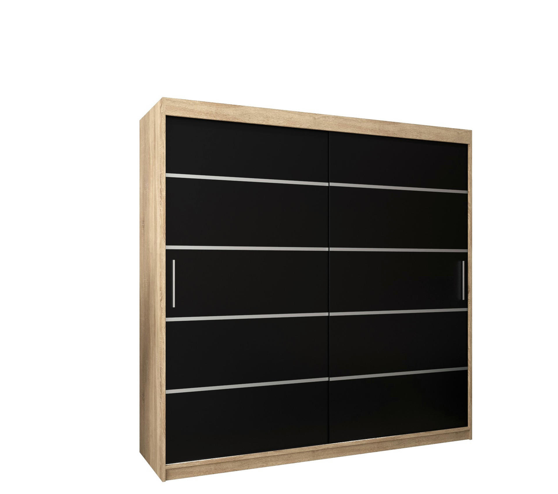 Möbel Kryspol Schwebetürenschrank Sonoma Eiche, Schwarz, Silber 200x200x62 cm