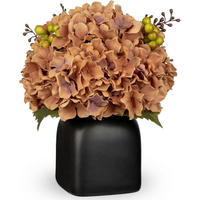 KUNSTBLUMEN Hortensien mit Beeren in schwarzer Keramikvase 31 cm - Braun, Keramik (33cm)