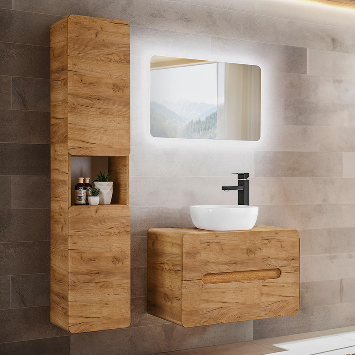 BADMÖBEL 80cm Arun 2er-Set Holz - Braun, Holzwerkstoff (80/53/46cm) - Petits-meubles