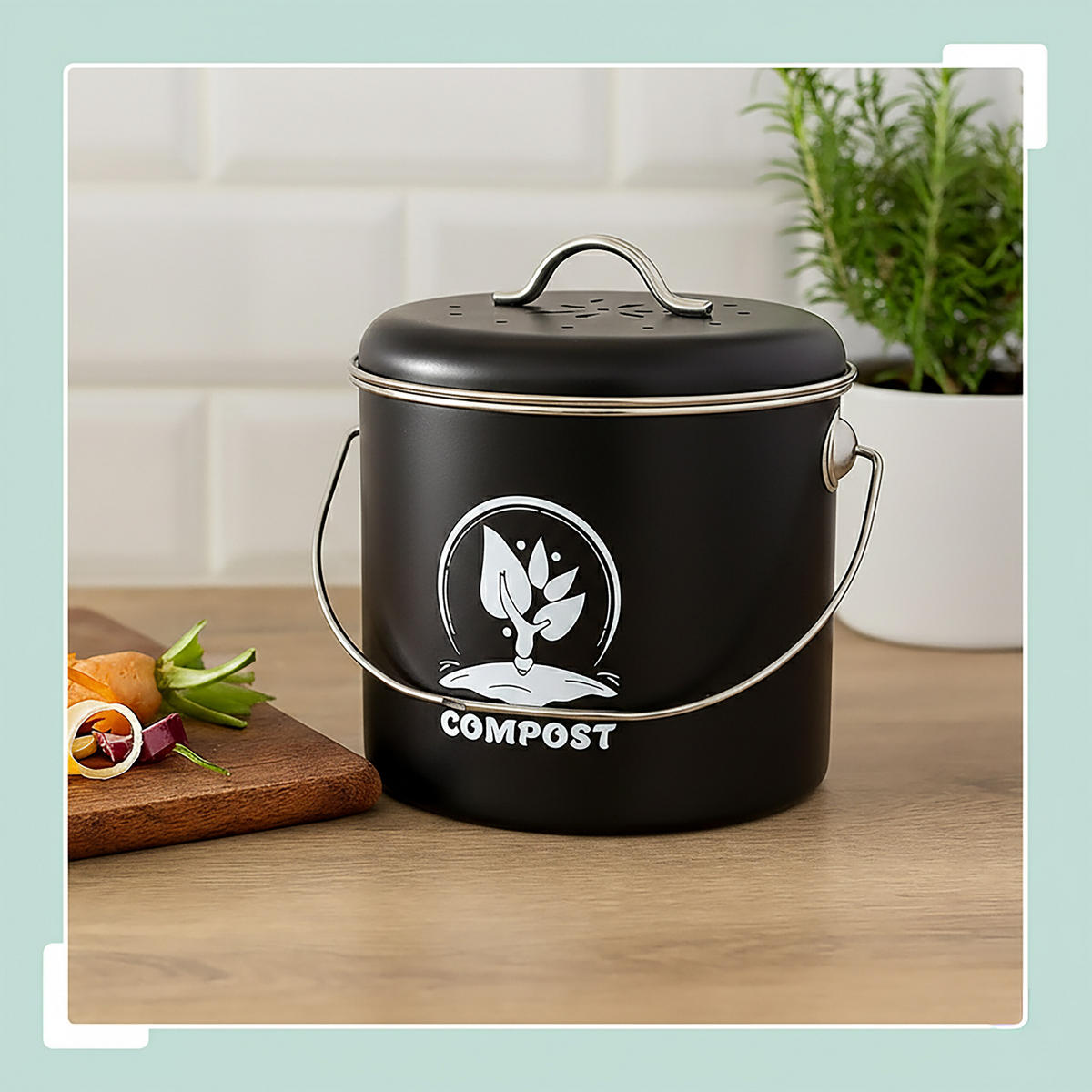 KUCHYNSKÝ kompostér - čierna, kov/textil (22/20/19cm) - Relaxdays