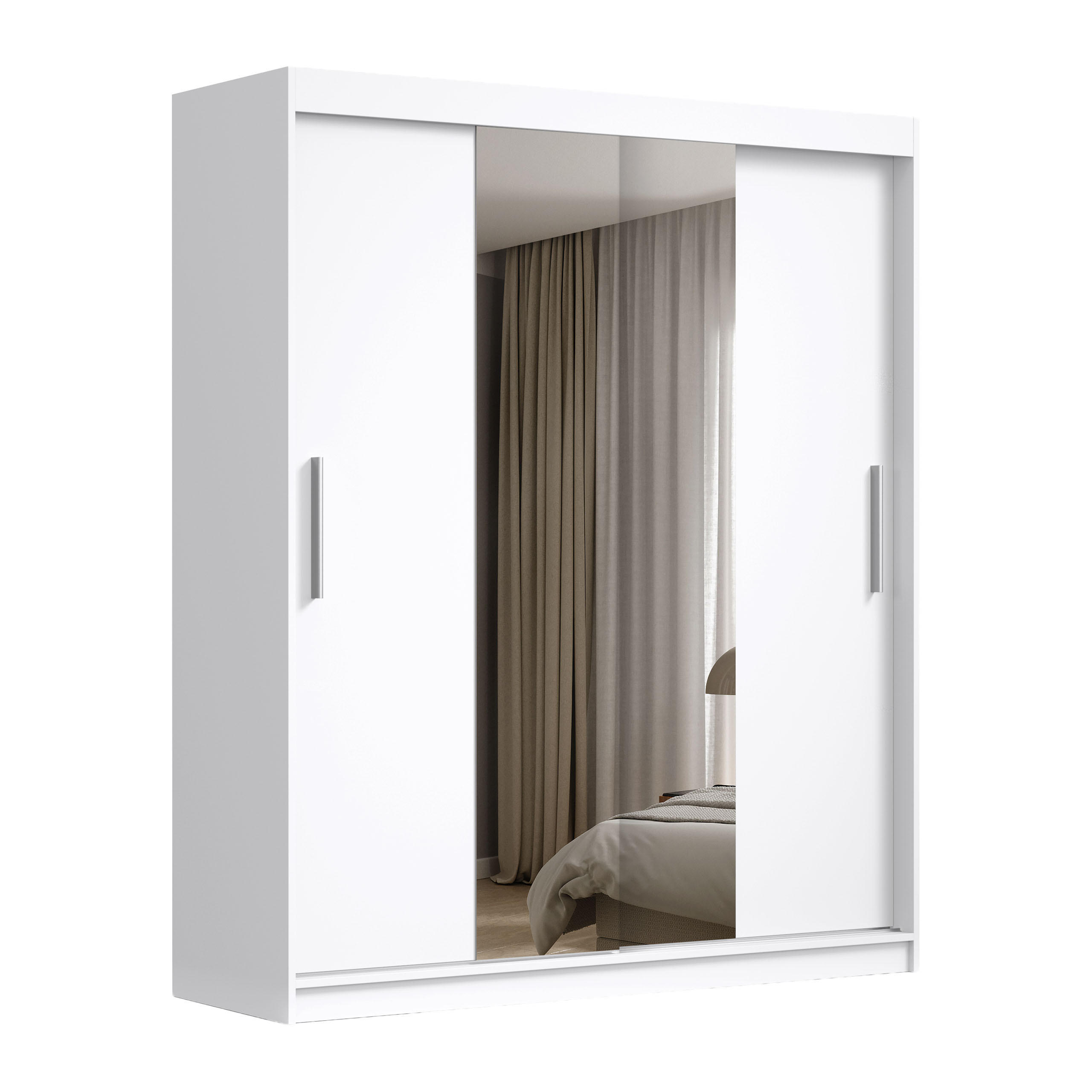 SCHWEBETÜRENSCHRANK VIVA 180/215,5/59cm 2-türig mit Spiegel Weiß - Weiß, Holzwerkstoff (180/215.5/59cm) - MASSENO