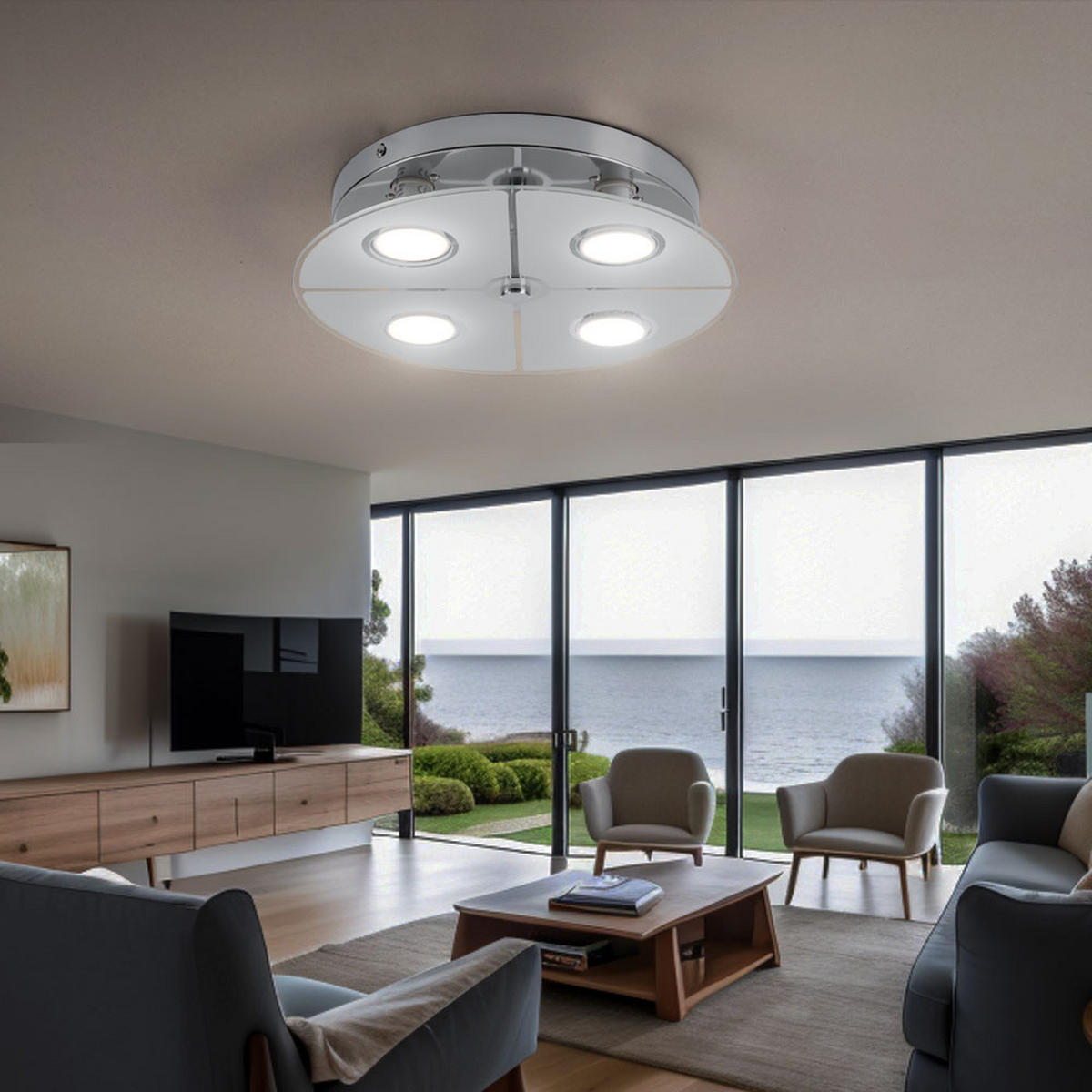 LED DECKENLEUCHTE RENE Metall Silber 2er Set - Silberfarben, Glas (30/30/7.5cm) - Globo Lighting