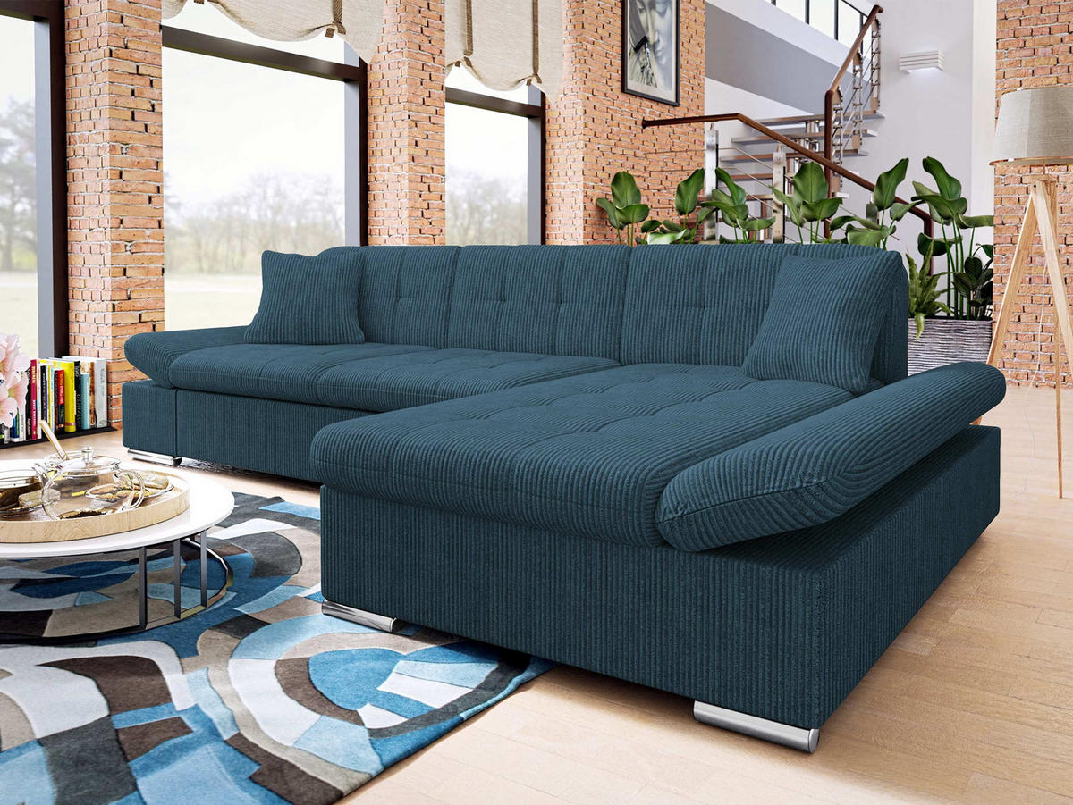 ECKSOFA Malwi Cord, Seite: Rechts - Dunkelblau, Holz/Textil (278/161cm) - MIRJAN24
