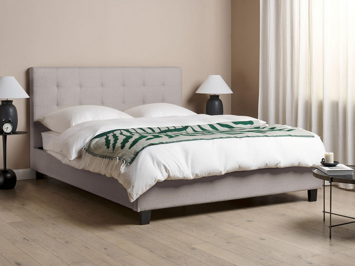 POLSTERBETT mit Lattenrost 160x200 cm Grau La Rochelle - Hellgrau, Textil (160/200cm) - Beliani