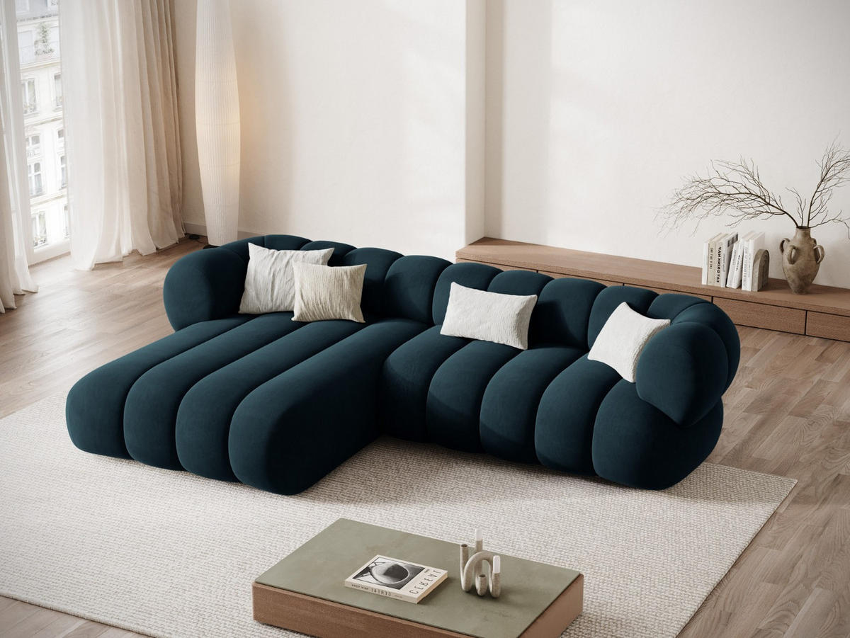 ECKSOFA links Koge aus Samt petrol 5 Sitzplätze - Petrol, Textil (165/270cm) - Cosmopolitan Design