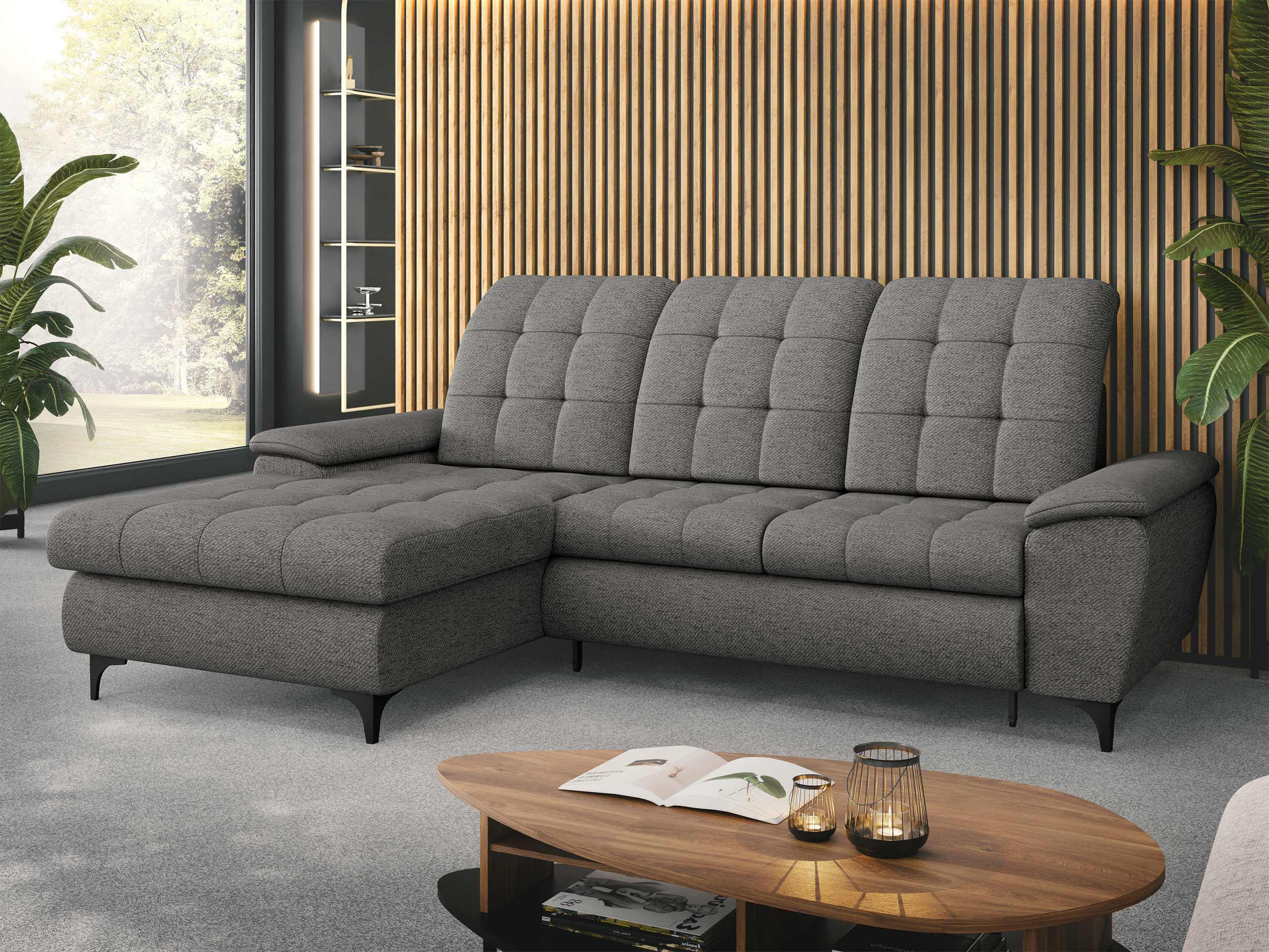 ECKSOFA Crystal, Seite: Links - Dunkelgrau/Schwarz, Holz/Textil (260/182cm) - MIRJAN24
