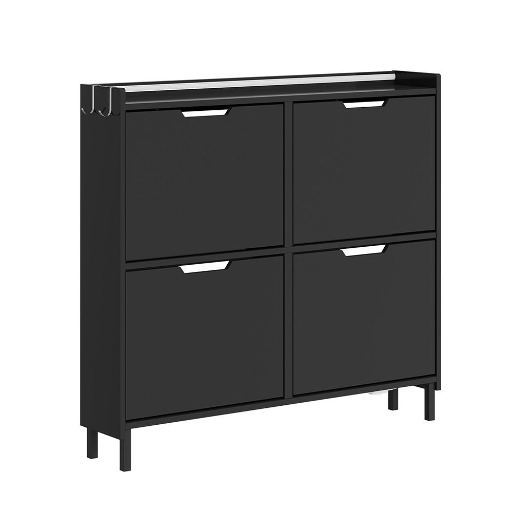 SCHUHSCHRANK 4 Türen Schwarz 100x19x93cm Modern - Schwarz, Holzwerkstoff (19/93/100cm) - SoBuy