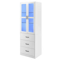 VITRINE DE-37860 mit LED-Beleuchtung und 3 Schubladen Weiß - Weiß, Holzwerkstoff (60/200/40cm) - ComfortXL