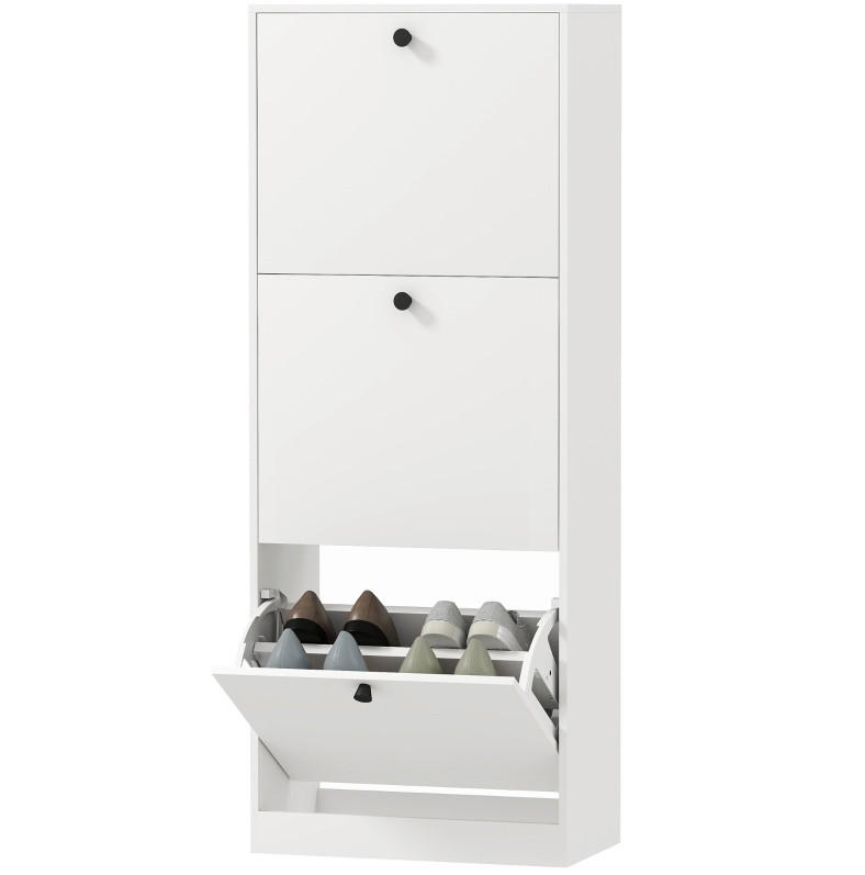 SCHUHSCHRANK 47/26/120 cm in Weiß mit 3 Klappen und verstellbaren Fächern - Weiß, Holz (47/120/26cm) - Flora Grace