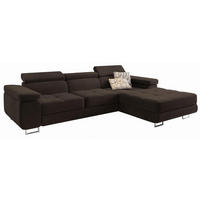 ECKSOFA ELMA R-S Braun Velours-Stoff mit Schlaffunktion - Braun, Holz (280/205cm) - MASSENO