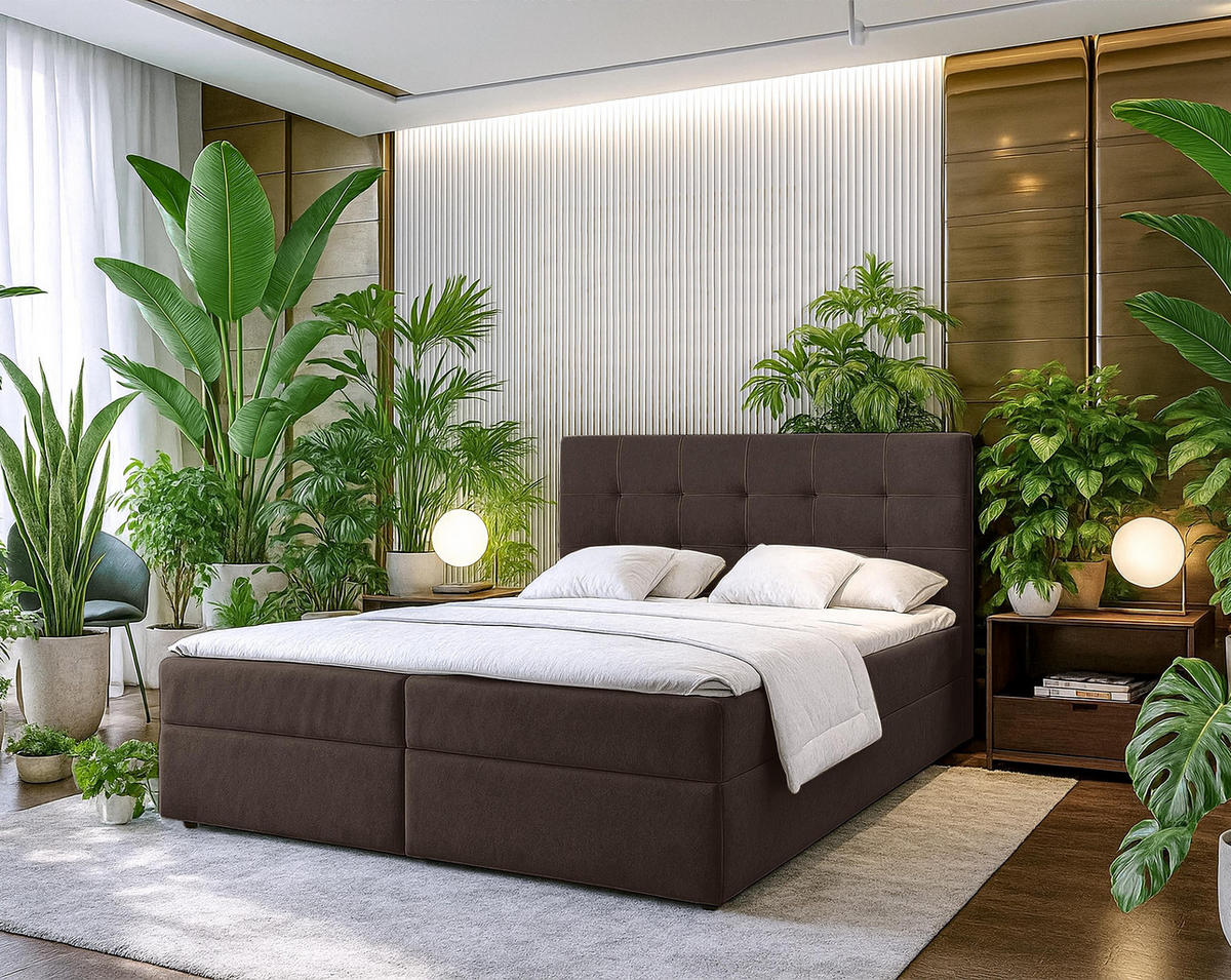 BOXBETT GECETENI 180x200 cm mit Bettkasten und Matratze - Braun - Schwarz/Braun, Holz/Holzwerkstoff (180/200cm) - AX Living