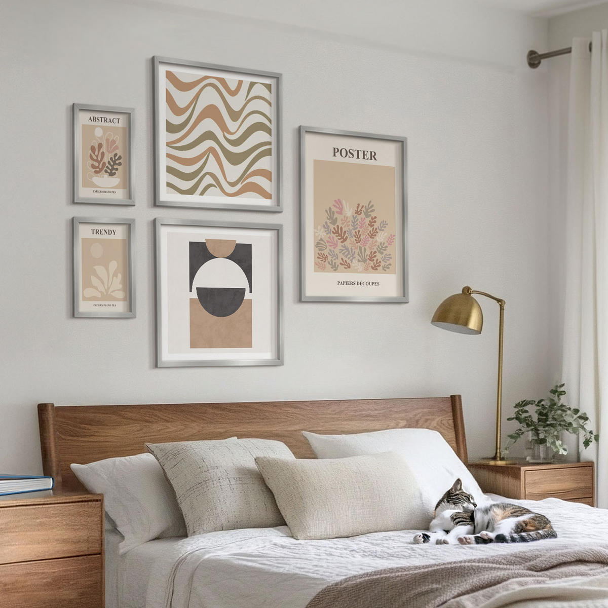 WANDBILDER 5er Set - 50x50 cm & 20x30 cm & 40x60 cm Silberner Rahmen - Abstrakte Formenmuster - Silberfarben, Kunststoff (40/60cm) - ArtPrintCave