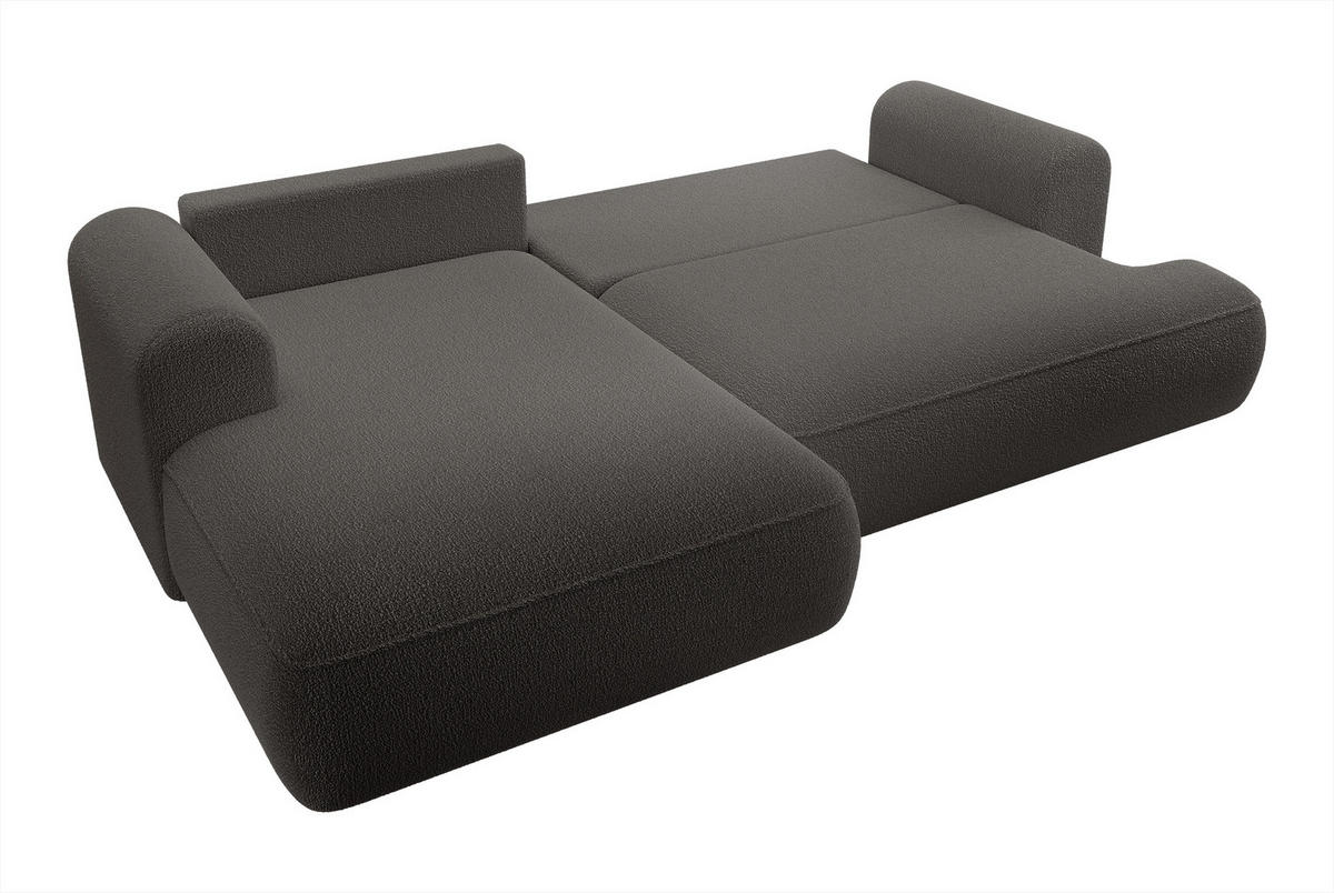 ECKSOFA Ovo Dunkelgrau Boucle - Dunkelgrau/Schwarz, Kunststoff/Textil (260/165cm) - Selsey