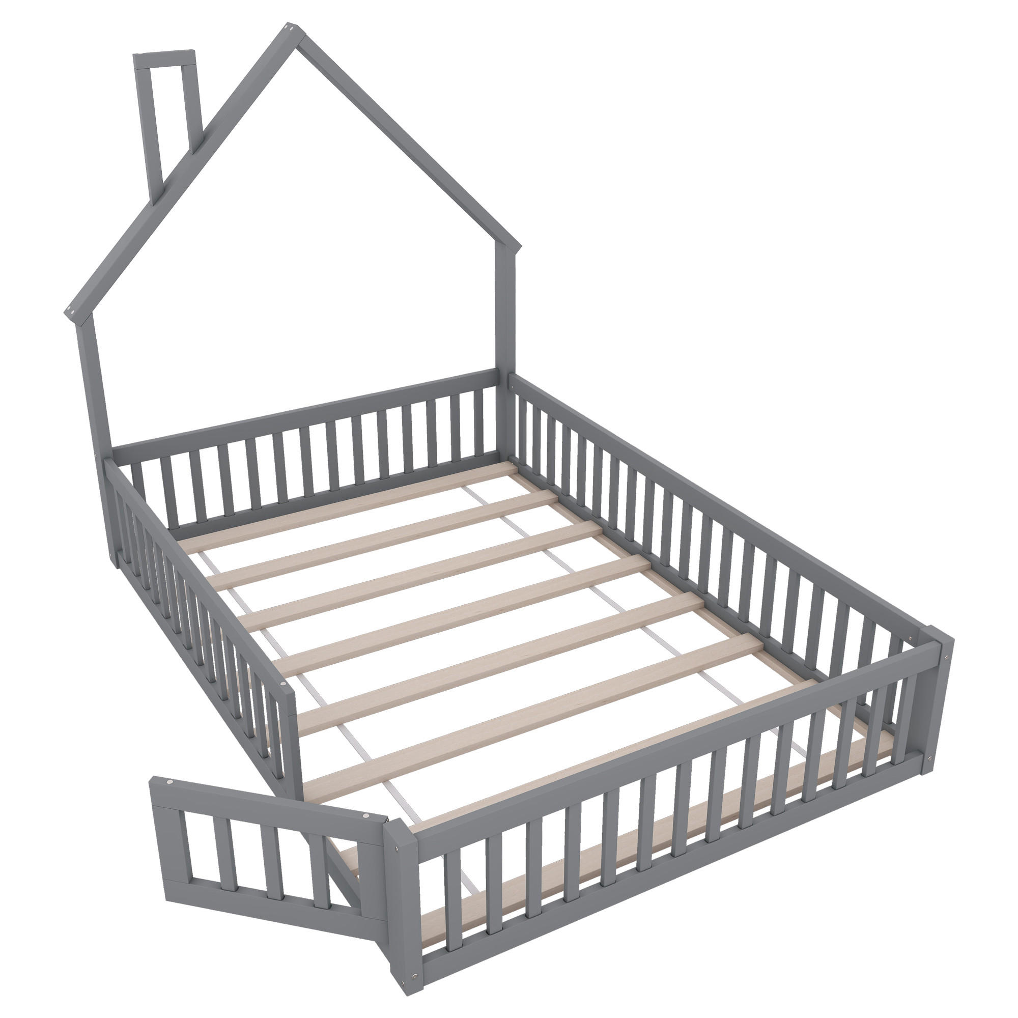 HAUSBETT 140/200 cm DE-03138, mit Schornstein-Design, in Grau - Grau, Holz/Holzwerkstoff (140/200cm) - ComfortXL