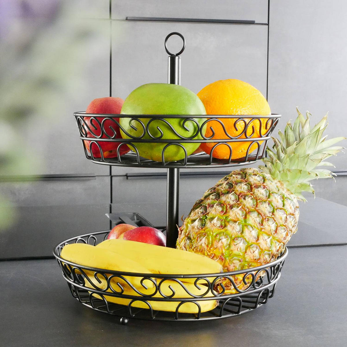 OBSTKORB Etagere 30/35 cm - Schwarz, Metall (35cm) - Intirilife