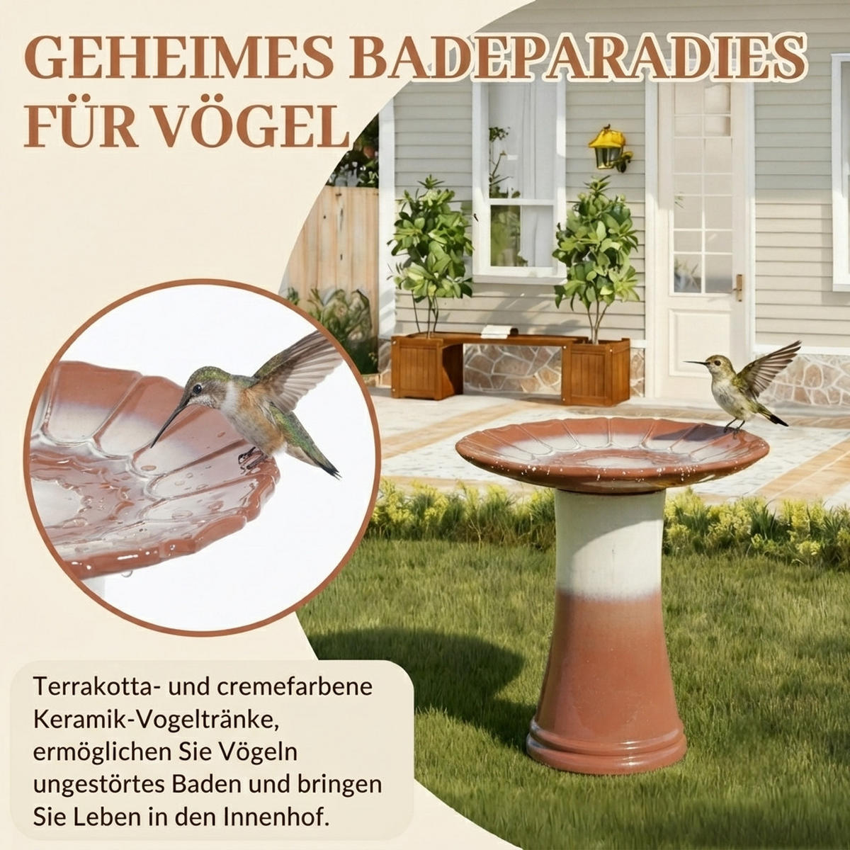 VOGELBAD mit Standfuß, Keramik Ø43/45H cm, Wetterfest, Rot - Rot, Keramik (43/45/43cm) - LVHOM