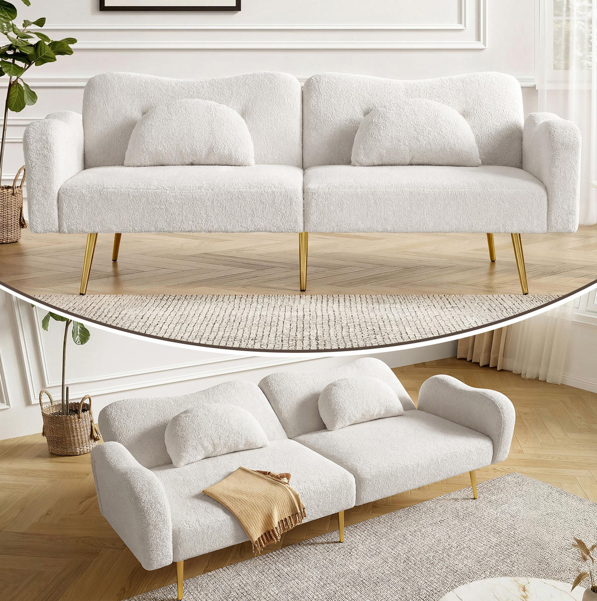 SOFABETT Zweisitzer Wollmischgewebe mit 3-fach verstellbarer Rückenlehne Weiß 175/79/82 cm - Weiß, Textil (79/82/175cm) - Redom