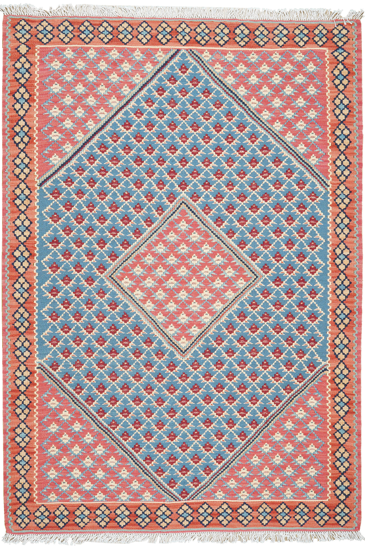 HANDWEBTEPPICH Kelim Senneh Blau 155/107 cm Schurwolle - Blau, Textil (107/155cm) - Looma