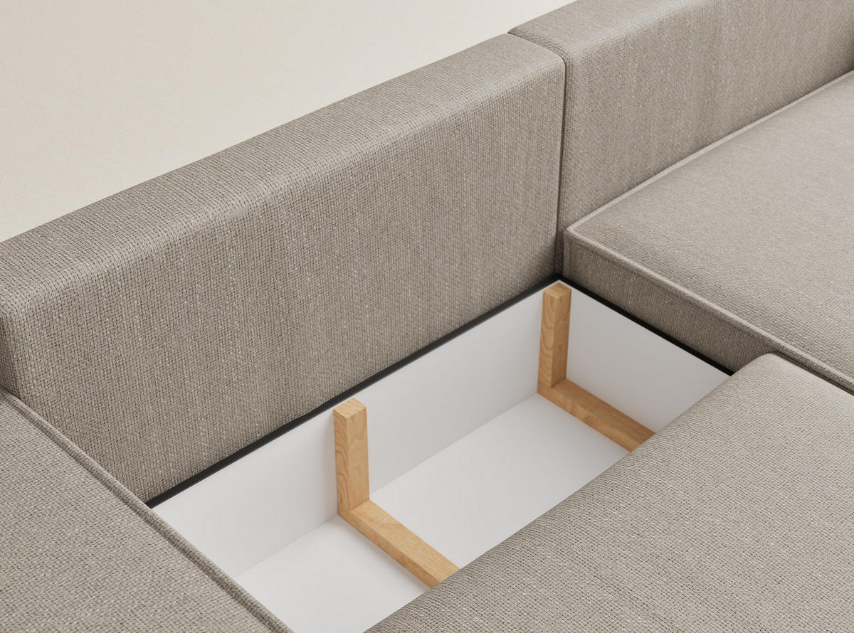 ECKSOFA MIT SCHLAFFUNKTION Moyo Beige Webstoff - Beige/Schwarz, Holz/Holzwerkstoff (255/148cm) - Maison de Reve