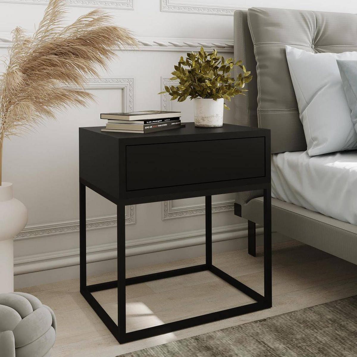 NACHTSCHRANK Kay 45/50/35 schwarz - Schwarz, Holzwerkstoff/Metall (45/50/35cm) - Beautysofa