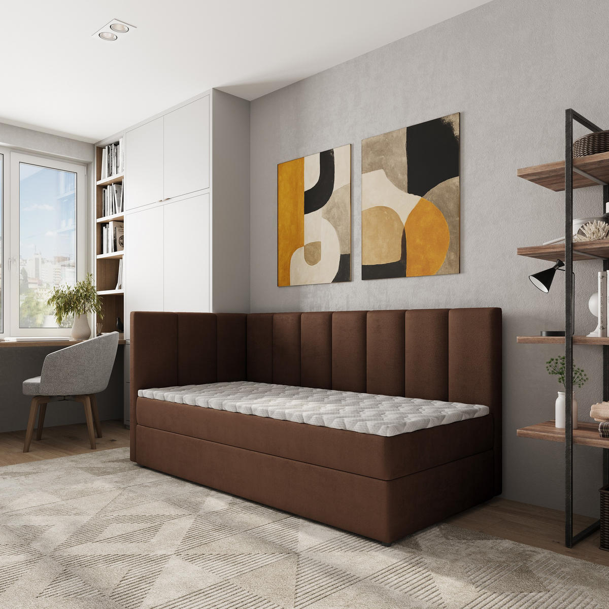 BOXBETT BEVE 80x200 cm mit Matratze und Topper, H2+H3 - Braun - Braun, Holz (80/200cm) - MASSENO