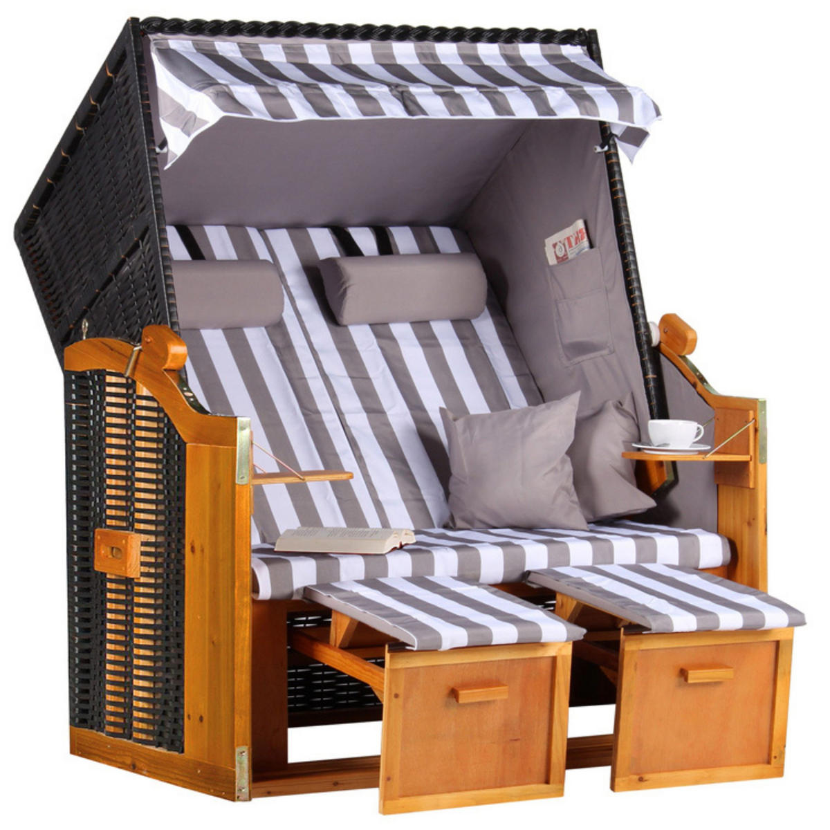 STRANDKORB Ostsee 2-Sitzer PE schwarz - Schwarz/Braun, Metall (120/160/80cm) - Mr. Deko