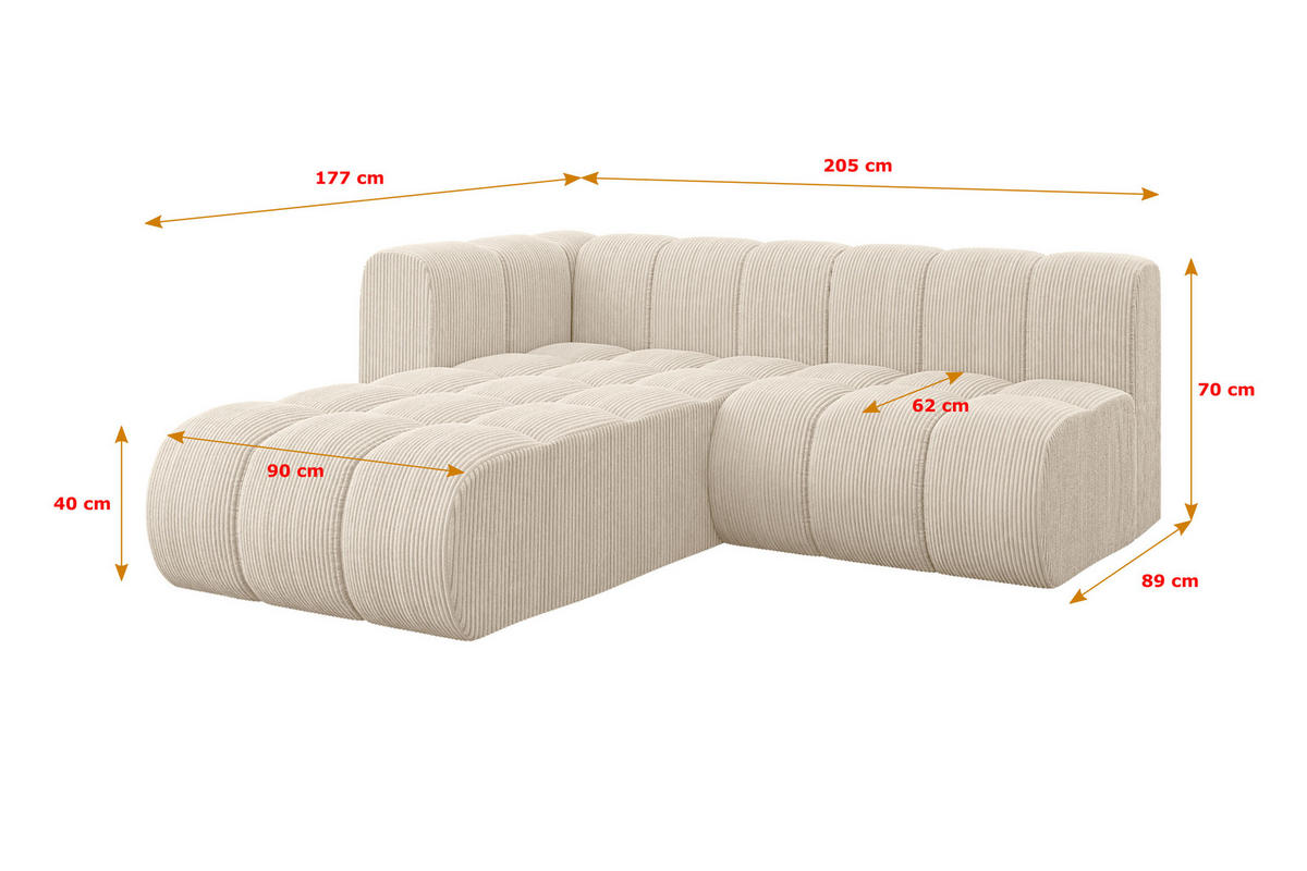 ECKSOFA modulares Sofa Darnel-L1 - 205x177x70 cm Beige - Beige, Holzwerkstoff/Textil (205/177cm) - ALTDECOR