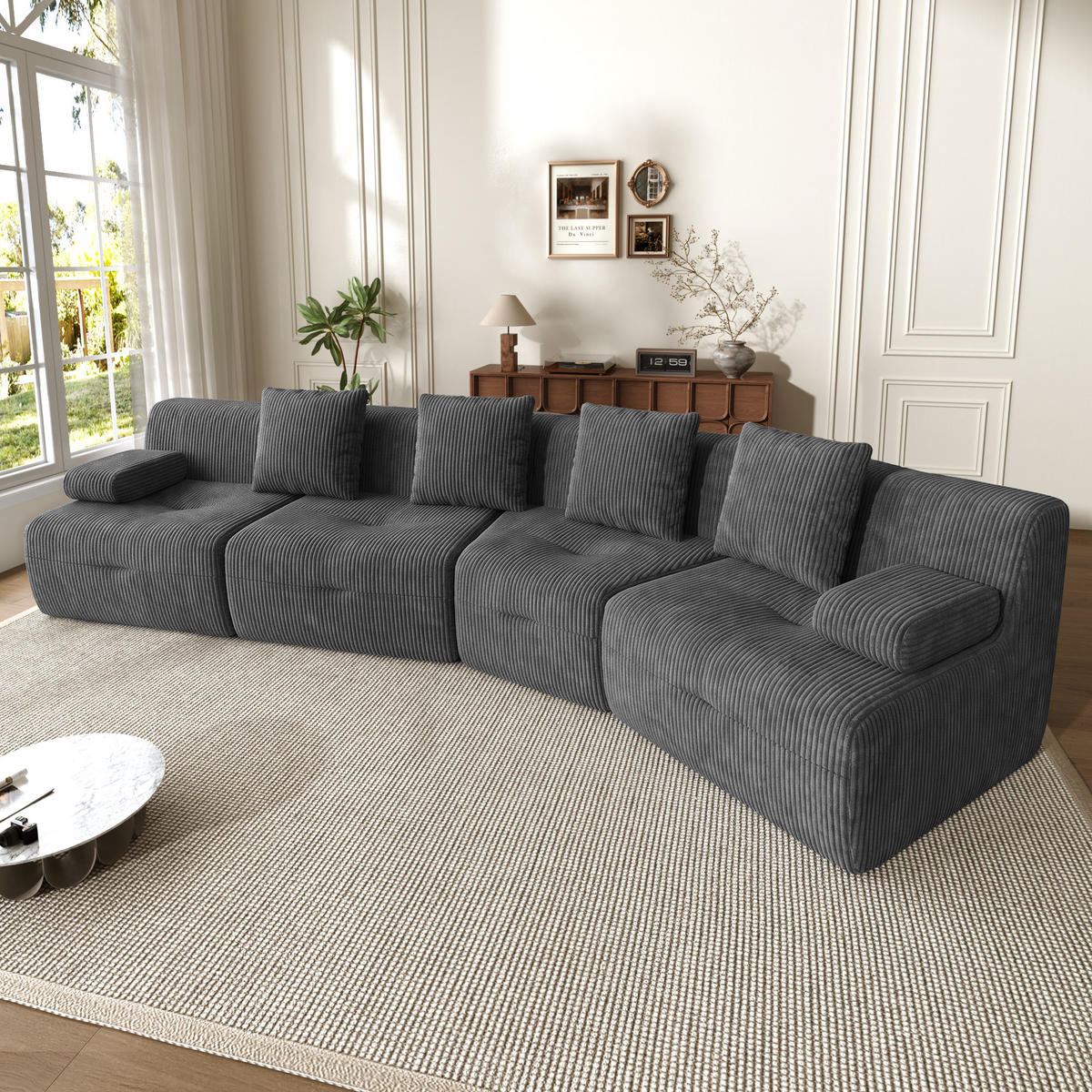 4-SITZER-SOFA modular Cord Kompression, DE-42936, Dunkelgrau - Dunkelgrau, Textil (311/65/90cm) - ComfortXL