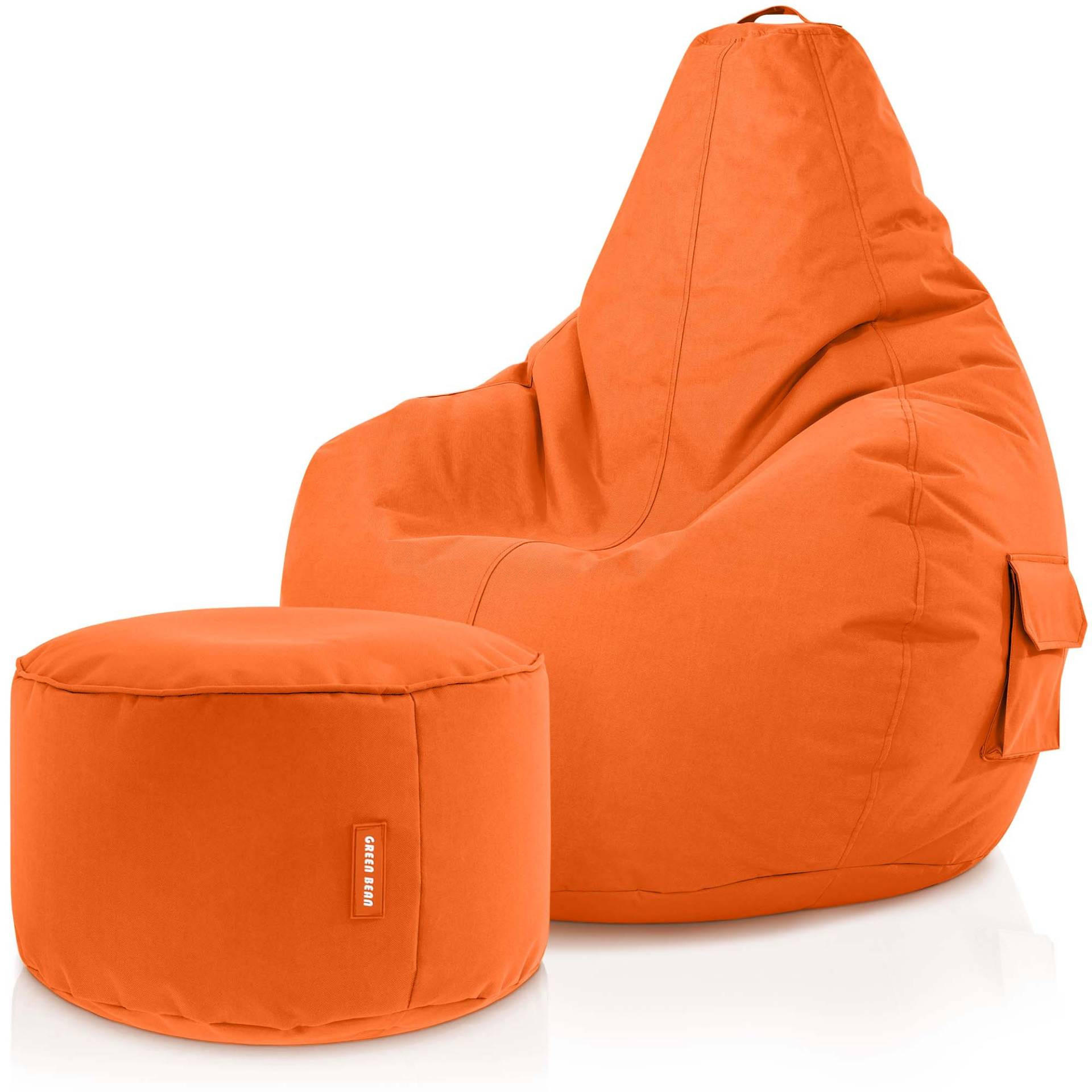 SITZSACK + Hocker "Cozy+Stay" 2er Set - Orange, Textil (70/90/80cm) - Green Bean