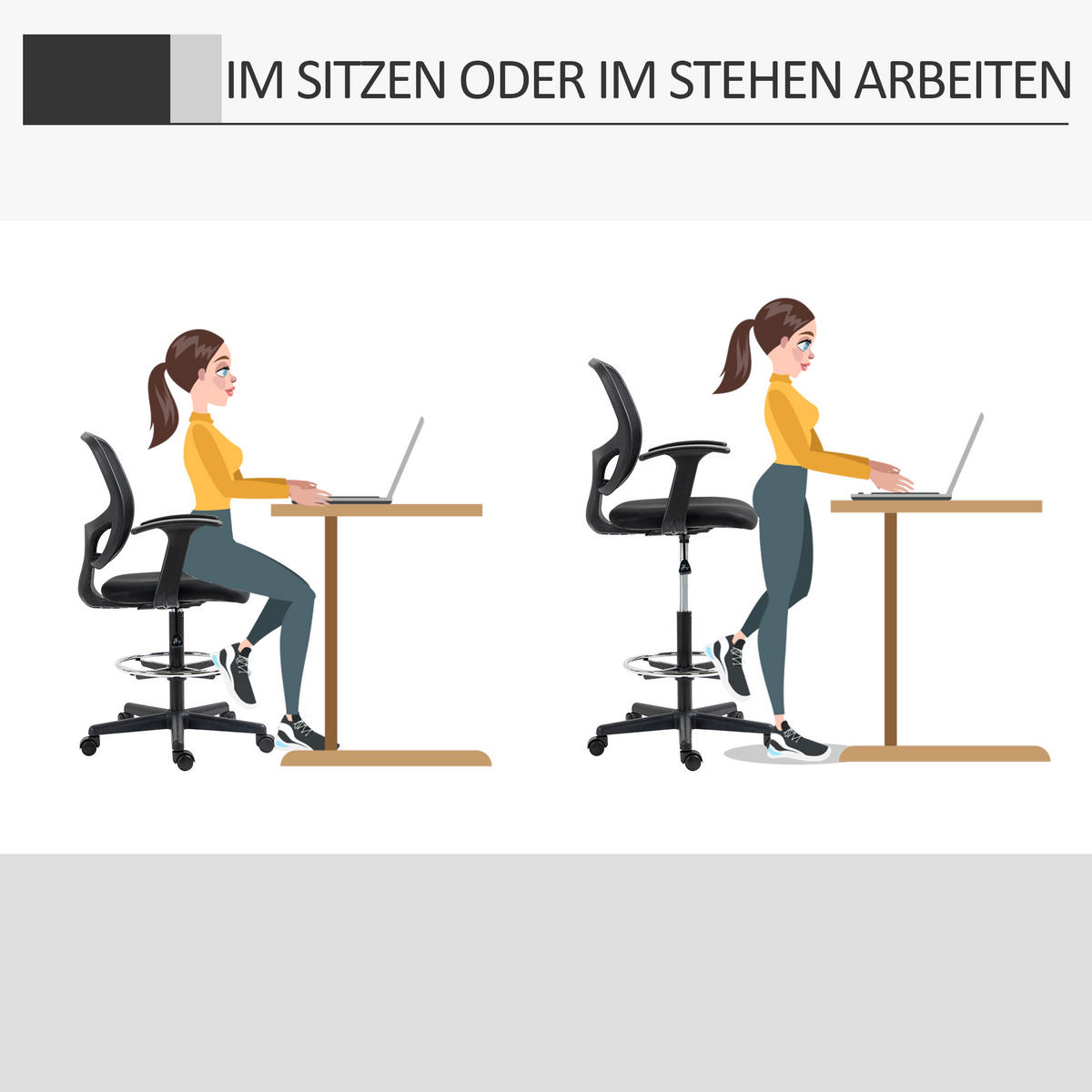 ARBEITSSTUHL Mesh Zeichenstuhl 360° Bürostuhl mit Fußring höhenverstellbar - Schwarz, Kunststoff/Textil (56/132/60cm) - Vinsetto