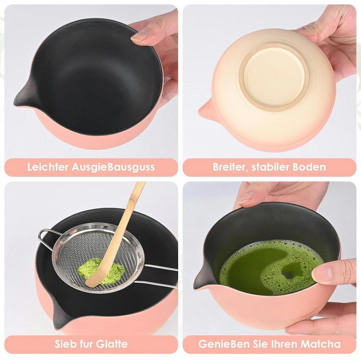 MATCHA-SET 5-teilig Keramik Bambus Rosa - Rosa, Keramik (14.5/10.5/20.5cm)