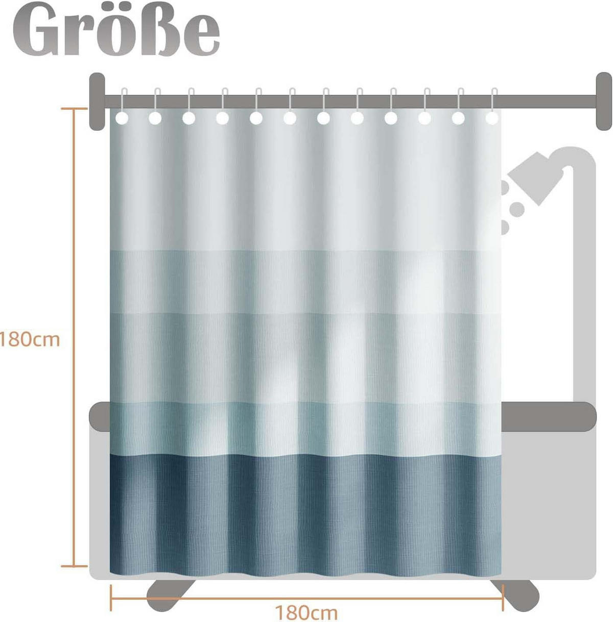 DUSCHVORHANG 180x180 cm mit 12 Haken - Blau, Textil (180/180cm) - Kaket