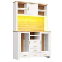 BUFFET DE-38444 120/40/188 cm mit LED-Beleuchtung und 4 Türen Weiß/Holz - Weiß, Holzwerkstoff (120/188/40cm) - ComfortXL