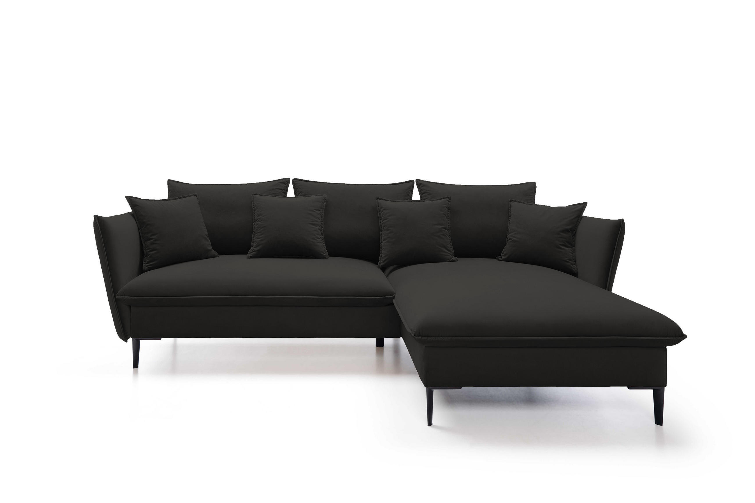 ECKSOFA GLOSS mit Schlaffunktion, Ottomane & goldenen Füßen – Samtsofa im GLOSSour-Stil mit Zierkissen, 258x167x91 cm, Rechte, BEIGE - Cappuccino, Holz/Textil (258/167cm) - DomoHome