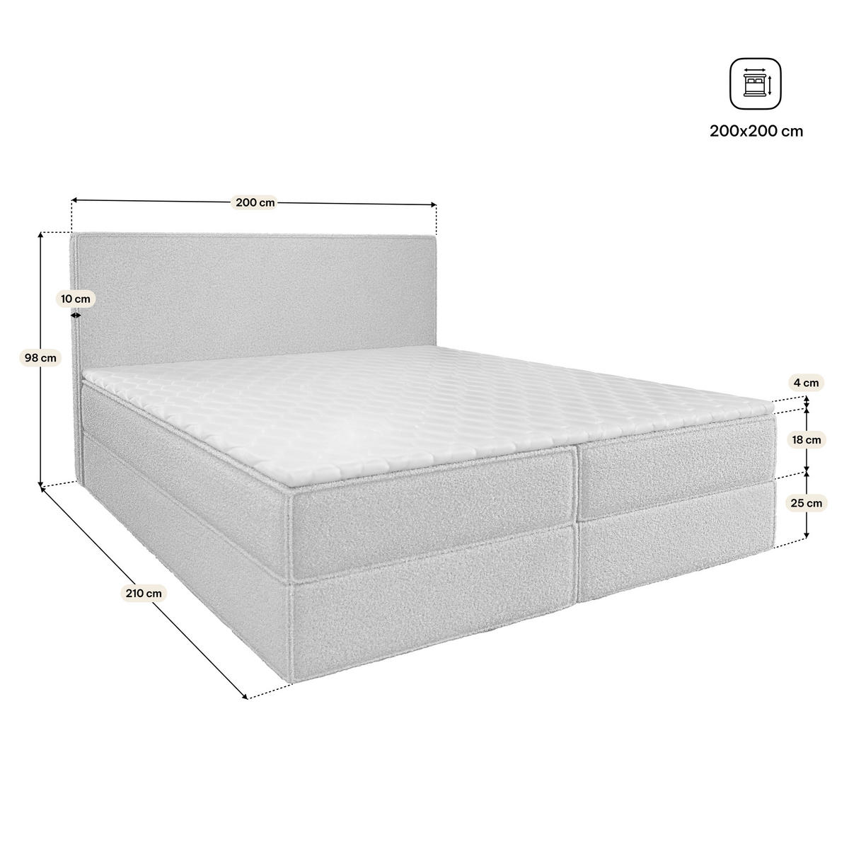 BOXBETT PELLIO 200x200 cm mit Matratze und Topper, H2+H3 - Grün - Grün, Holz (200/200cm) - MASSENO