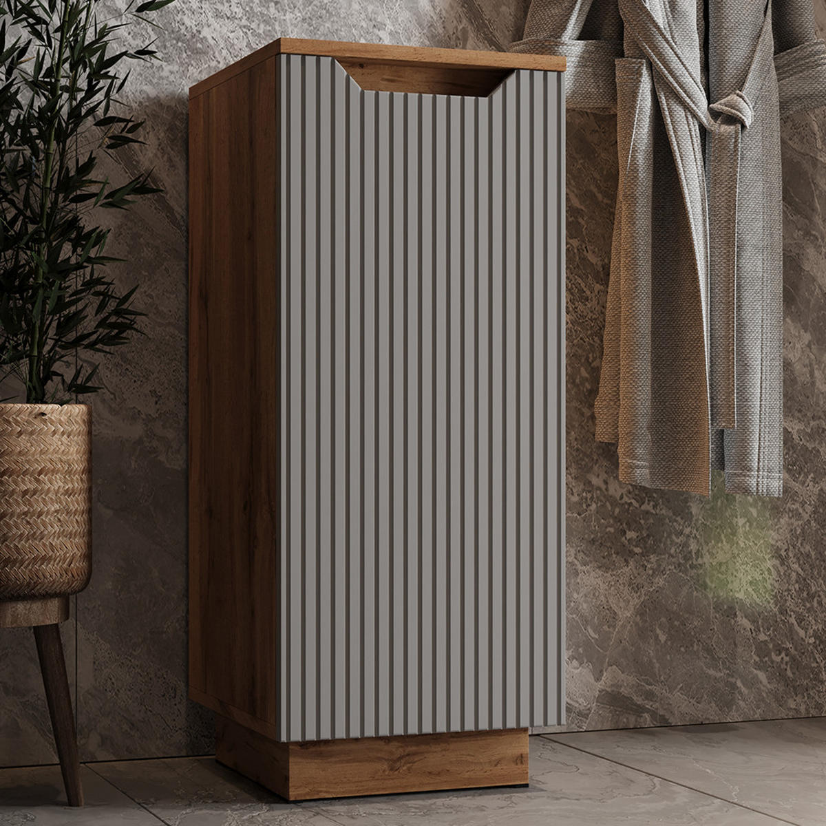 MIDISCHRANK Lotta Eiche/grau gestreift 33.4 x 81.9 cm - Eichefarben/Grau, Holzwerkstoff (33.4/81.9/35cm) - Vicco