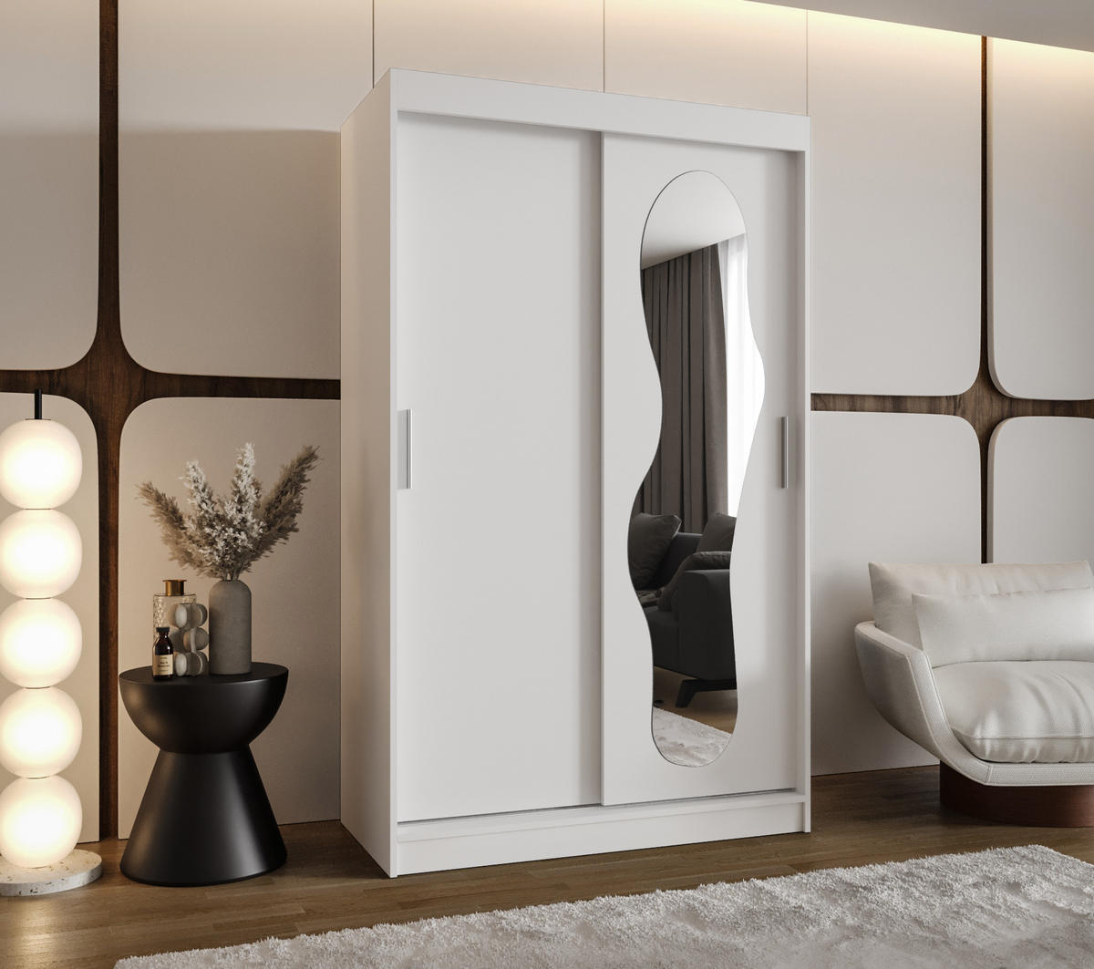 SCHWEBETÜRENSCHRANK 200/120/62 2-türig - Silberfarben/Weiß, Holz (120/200/62cm) - MÖBEL KRYSPOL