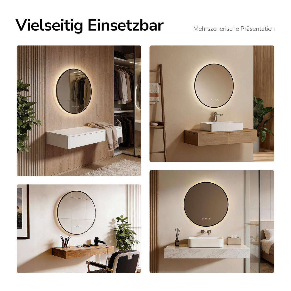 BADSPIEGEL Rund mit Beleuchtung Schwarz ф80 cm - Schwarz, Glas (80/3.1/80cm) - EMKE