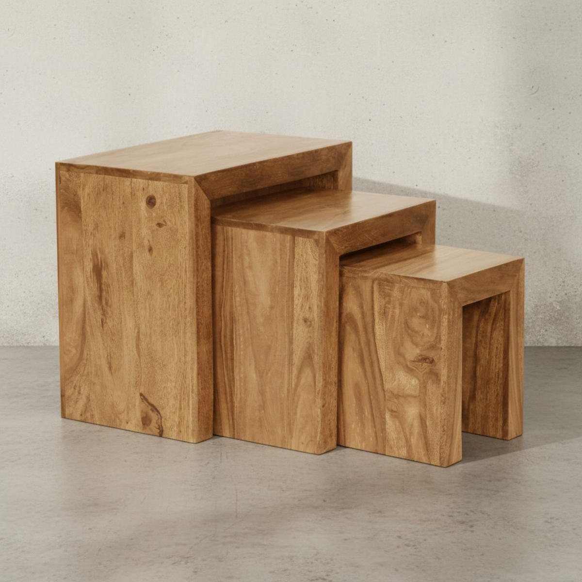 BEISTELLTISCH 3er Set Massivholz Platzsparend Handgefertigt, Beige 50x30x50 cm - Beige, Holz (30/50/50cm) - KADIMA DESIGN