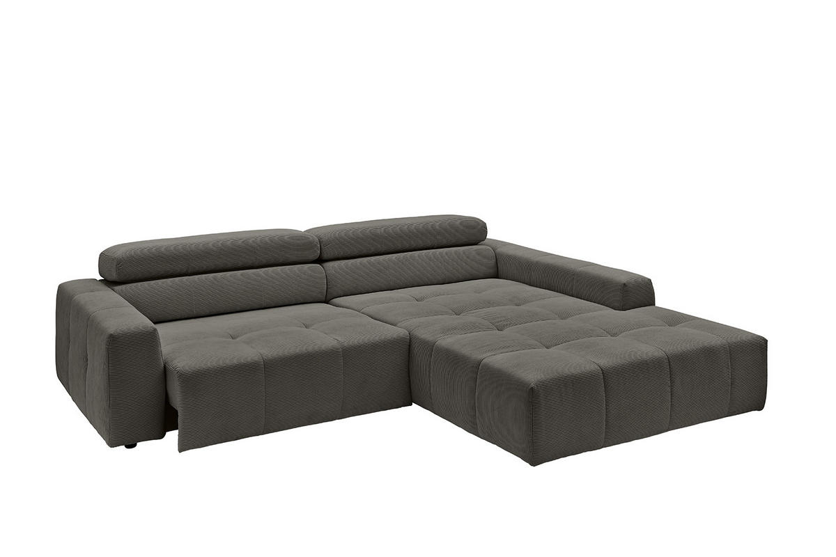 ECKSOFA MIT MOTORISCHEM SITZVORZUG RENO Anthrazit Cord - Anthrazit/Schwarz, Kunststoff/Textil (258/217cm) - KAWOLA