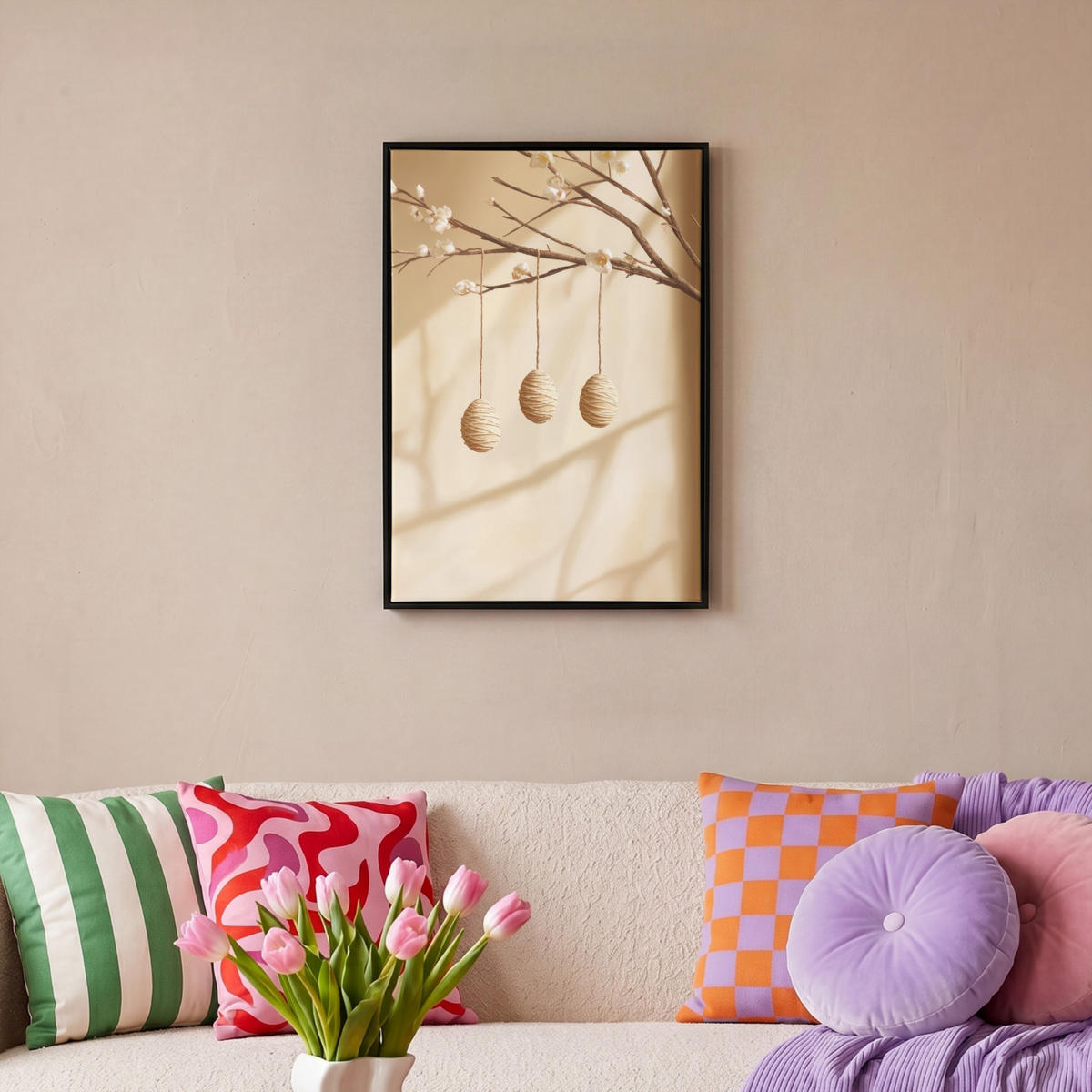 LEINWAND Bilder mit Rahmen - Beige - Osterkuchen - Eier - 40x60 - Beige, Textil (40/60cm) - MuchoWow