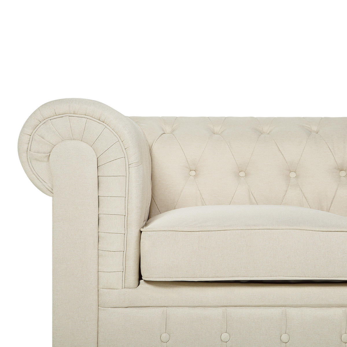 3-SITZER-SOFA Polsterbezug Beige Chesterfield - Beige, Textil (202/70/75cm) - Beliani