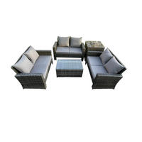 GARTENMÖBELSET Polyrattan Dunkelgrau 6-Sitzer - Dunkelgrau, Metall - Fimous