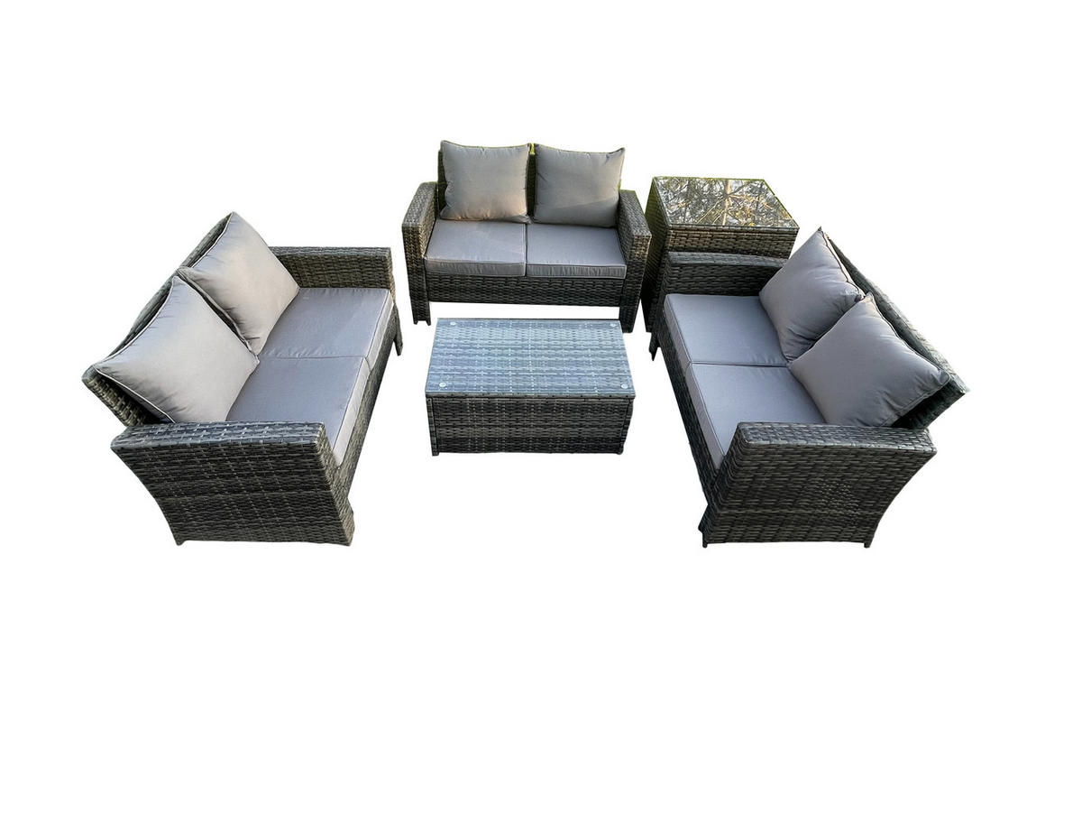 GARTENMÖBELSET Polyrattan Dunkelgrau 6-Sitzer - Dunkelgrau, Metall - Fimous