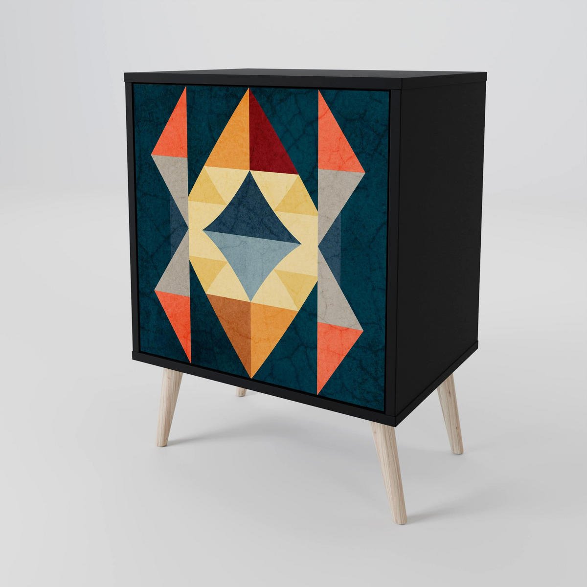 SIDEBOARD CRACKED ILLUSION, Schwarz, 57,5x42x72,5 cm, Schwarze Metallfüße - Multicolor/Schwarz, Holzwerkstoff/Metall (57.5/72.5/42cm) - SpaceRebels