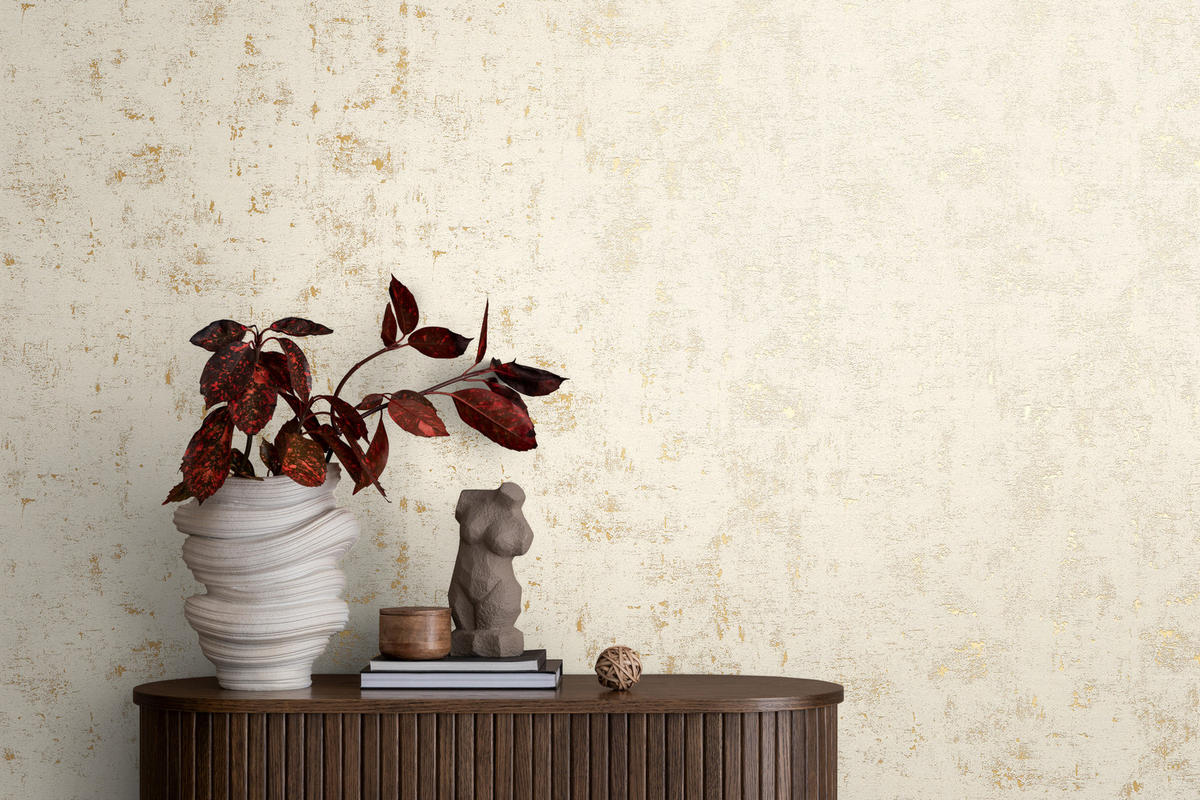 VLIESTAPETEN Blooming, Vintagetapete, weiß, gold - Goldfarben/Weiß, Papier (530/10050cm) - KUNSTLOFT