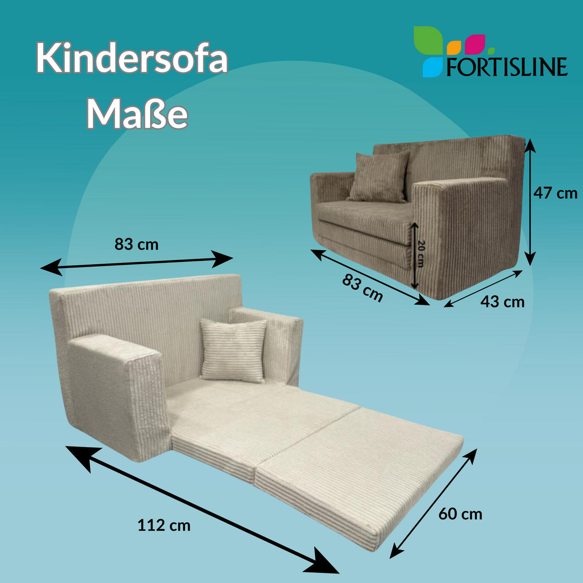 KINDERSOFA aus Kuschel-Cord in Braun - Braun, Textil (83/47/43cm) - Fortisline