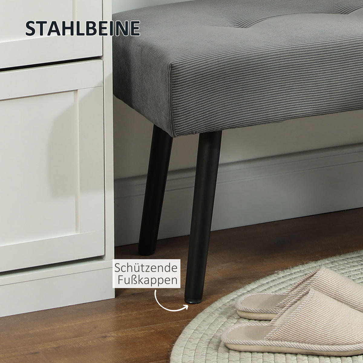 SITZBANK Polsterbank mit Cordbezug, Bettbank mit Metallbeine, Schuhbank Grau - Grau, Kunststoff (36/45/100cm) - HOMCOM